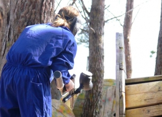  Crouching paintball player 